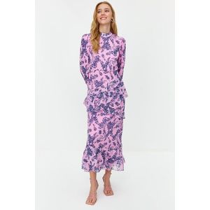 Trendyol Lilac Floral Skirt Frilly Lined Woven Chiffon Dress obraz