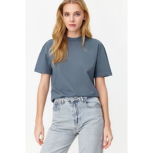 Trendyol Dark Gray 100% Cotton Basic High Neck Knitted T-Shirt obraz