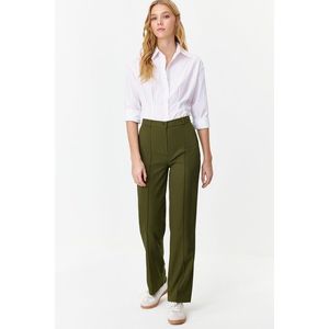Trendyol Khaki Straight/Straight Fit High Waist Ribbed Stitched Woven Trousers obraz