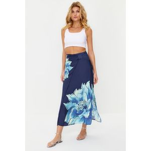 Trendyol námořnicky modrá květinová saténová maxi sukně obraz