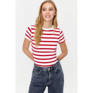 Trendyol Red Striped Viscose/Soft Fabric Body-Fitting Stretch Knitted Blouse obraz