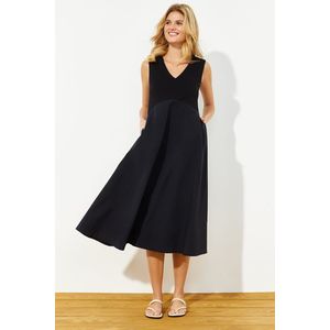Trendyol Black Waist Open Maxi Fabric Mixed Woven Dress obraz
