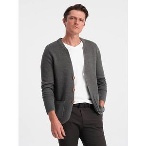 Ombre Structured men's cardigan sweater with pockets - graphite melange obraz