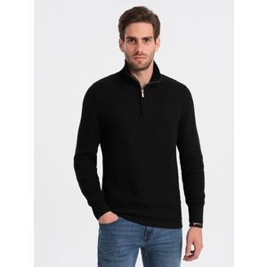 Ombre Men's knitted sweater with spread collar - black obraz