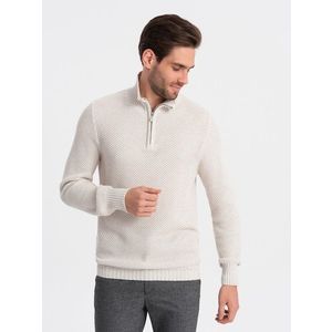 Ombre Men's knitted sweater with spread collar - cream obraz