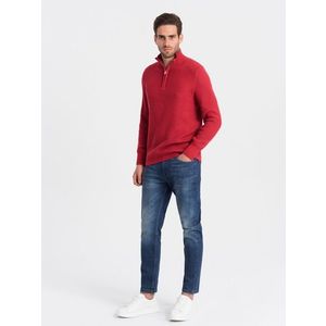 Ombre Men's knitted sweater with spread collar - red obraz