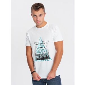 Ombre Men's printed cotton t-shirt - white obraz