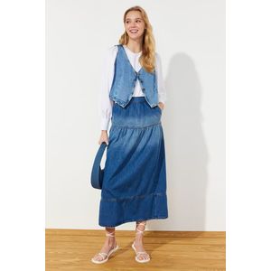 Trendyol Blue Stitching Detailed High Waist Maxi Denim Skirt obraz