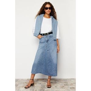 Trendyol modrá maxi džínová sukně s volánovým okrajem a vysokým pasem obraz