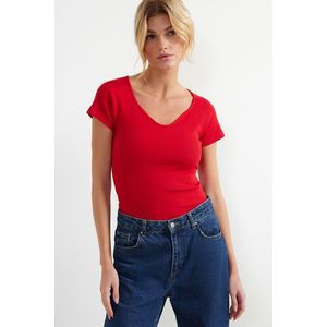 Trendyol Red Fitted Ribbed Cotton Stretch Knit Blouse obraz