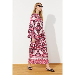 Trendyol Fuchsia Satin Surface Ethnic Patterned Evening Dress obraz