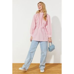 Trendyol Pale Pink Belted Woven See-through Plaid Tunic obraz
