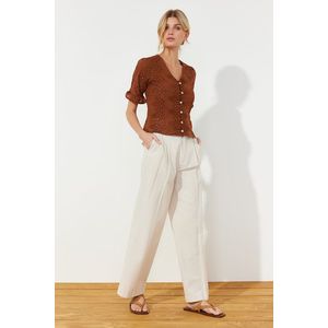 Trendyol Brown Embroidered Buttoned Woven Blouse obraz