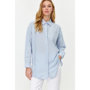Trendyol Blue Pearl Detailed Cotton Woven Shirt obraz
