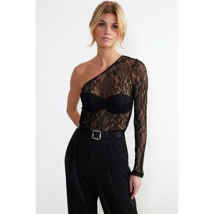 Trendyol Black Lace One Sleeve Fitted/Slippery Knitted Blouse obraz