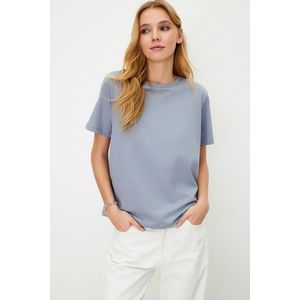 Trendyol Gray 100% Cotton Basic Crew Neck Knitted T-Shirt obraz