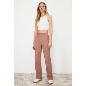 Trendyol Pale Pink Straight/Straight Fit High Waist Ribbed Stitched Woven Trousers obraz