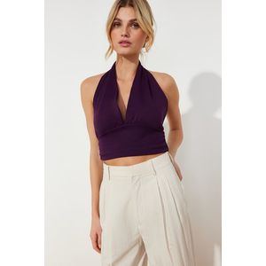 Trendyol Purple Barbell Fitted Crop Knitted Blouse obraz