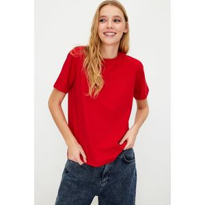 Trendyol Red 100% Cotton Basic Crew Neck Knitted T-Shirt obraz