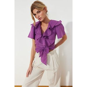 Trendyol Purple Ruffle and Tie Detail Woven Blouse obraz