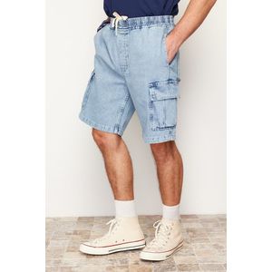 Trendyol Blue Regular Fit Cargo Pocket Elastic Waist Denim Jeans obraz