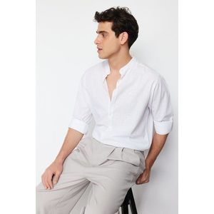 Trendyol White Regular Fit Large Collar Embroidery Detail 100% Cotton Shirt obraz