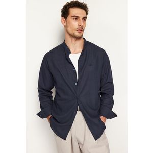Trendyol Navy Blue Regular Fit Large Collar Embroidery Detail 100% Cotton Shirt obraz