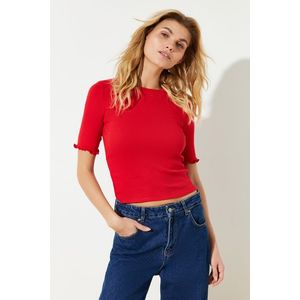Trendyol Red Ribbed Fitted Crew Neck Stretch Knitted Blouse obraz