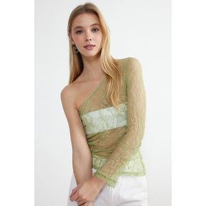 Trendyol Green Lace One Sleeve Fitted/Slippery Knitted Blouse obraz