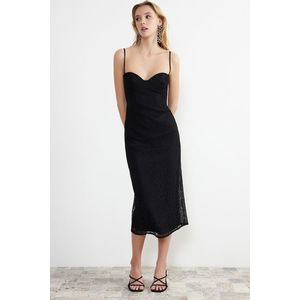 Trendyol Black Covered Lace Detailed Knitted Dress obraz