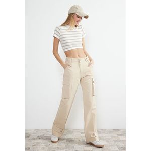 Trendyol Beige More Sustainable High Waist Wide Leg Jeans with Cargo Pockets obraz