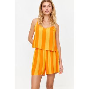 Trendyol Viscose Woven Pajama Set with Orange Stripes and String Straps obraz