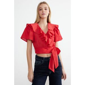 Trendyol Red Ruffle and Tie Detail Woven Blouse obraz