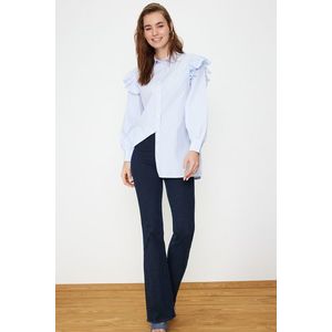 Trendyol Light Blue Striped Cotton Woven Shirt obraz