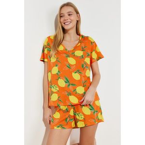 Trendyol Orange 100% Cotton Fruit Patterned Knitted Pajamas Set obraz