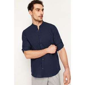 Trendyol Dark Navy Blue Slim Fit Basic Main Collar Epaulette 100% Cotton Shirt obraz
