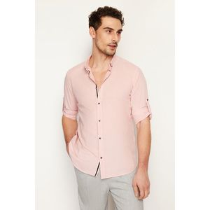 Trendyol Light Pink Slim Fit Button Collar 100% Cotton Shirt with Epaulettes obraz