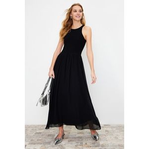 Trendyol Black Maxi Halter Collar Lined Knitted Woven Mixed Dress obraz