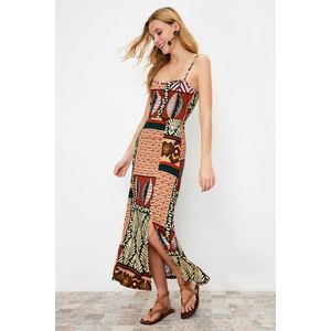 Trendyol Multi-Color Printed Strappy Wrapped/Textured Knitted Midi Dress obraz