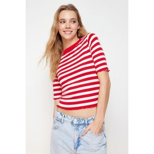Trendyol Red Baby Overlock Detail Striped Fitted Stretch Knitted Blouse obraz