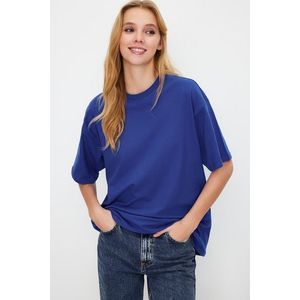 Trendyol Saks 100% Cotton Premium Oversize/Wide Fit Crew Neck Knitted T-Shirt obraz