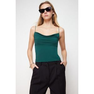 Trendyol Emerald Green Fitted/Slippery Turndown Collar Flexible Knitted Blouse obraz