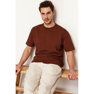 Trendyol Brown Relaxed Basic 100% Cotton T-Shirt obraz
