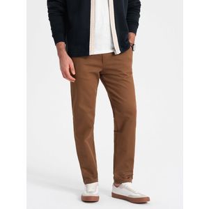 Ombre Men's classic cut chino pants with soft texture - caramel obraz