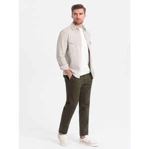 Ombre Men's classic cut chino pants with fine texture - dark olive obraz