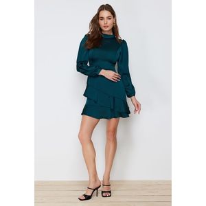 Trendyol Emerald A-Line Green Skirt Flounce Satin Woven Dress obraz