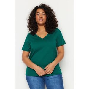 Trendyol Curve Emerald V Neck Basic Knitted T-Shirt obraz