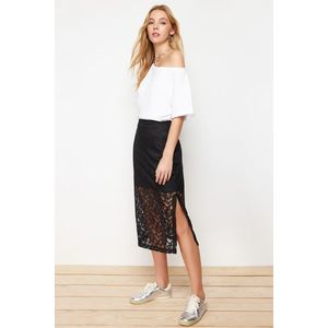 Trendyol Black Lining Detailed Lace Midi Length Woven Skirt obraz