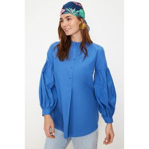 Trendyol Navy Blue Comfortable Fit Cotton Woven Tunic Shirt obraz