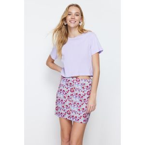 Trendyol Purple Flower Patterned Mini Length Woven Skirt obraz